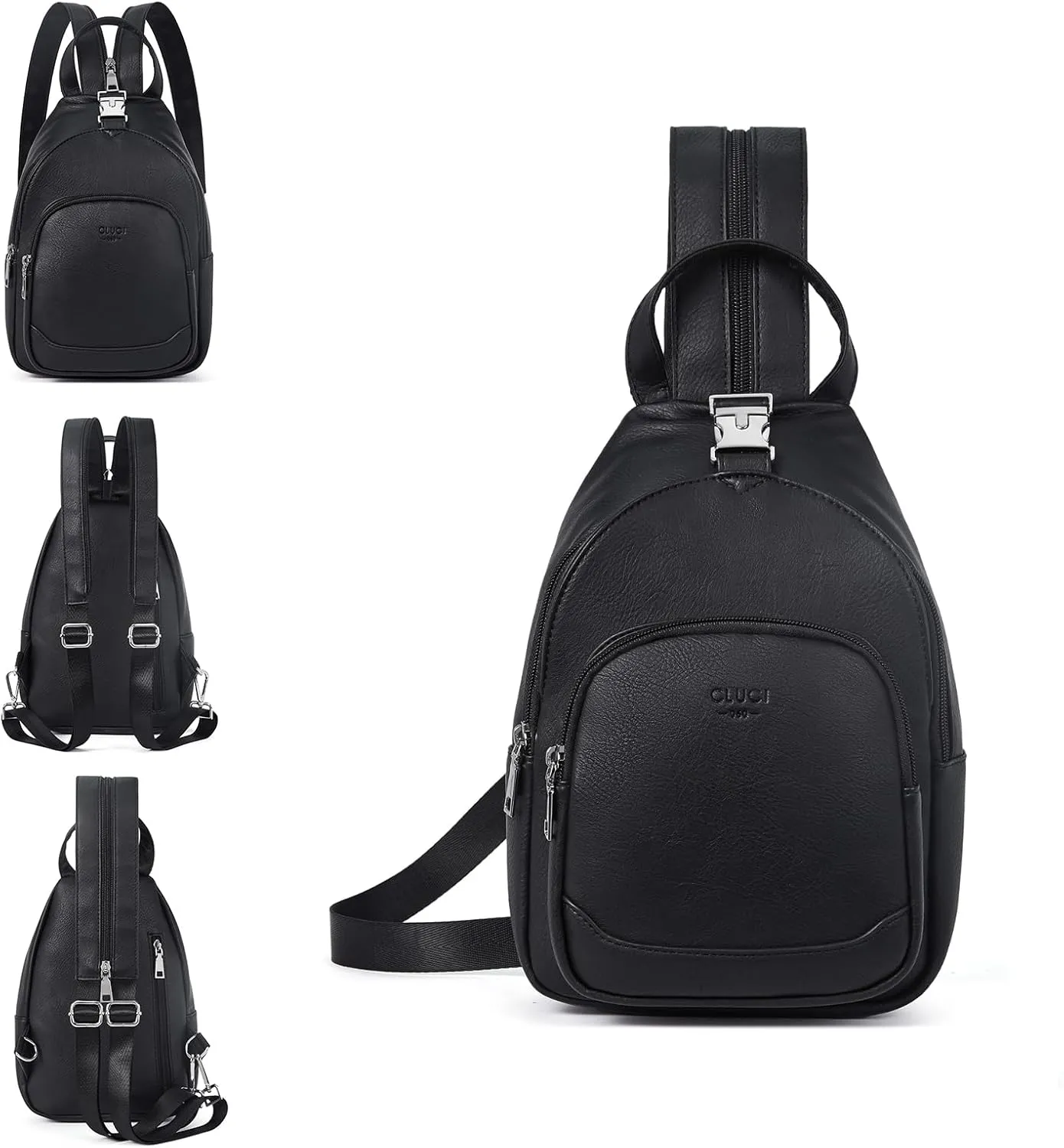 CLUCI Leather Sling Backpack for Women - Small Convertible Crossbody Bag for Travel