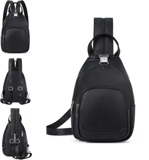 CLUCI Leather Sling Backpack for Women - Small Convertible Crossbody Bag for Travel