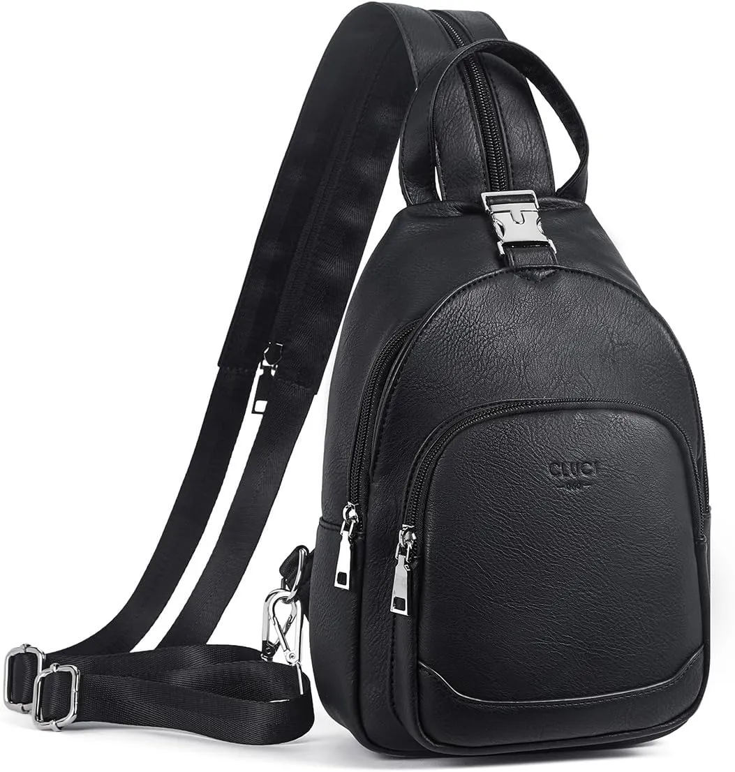 CLUCI Leather Sling Backpack for Women - Small Convertible Crossbody Bag for Travel