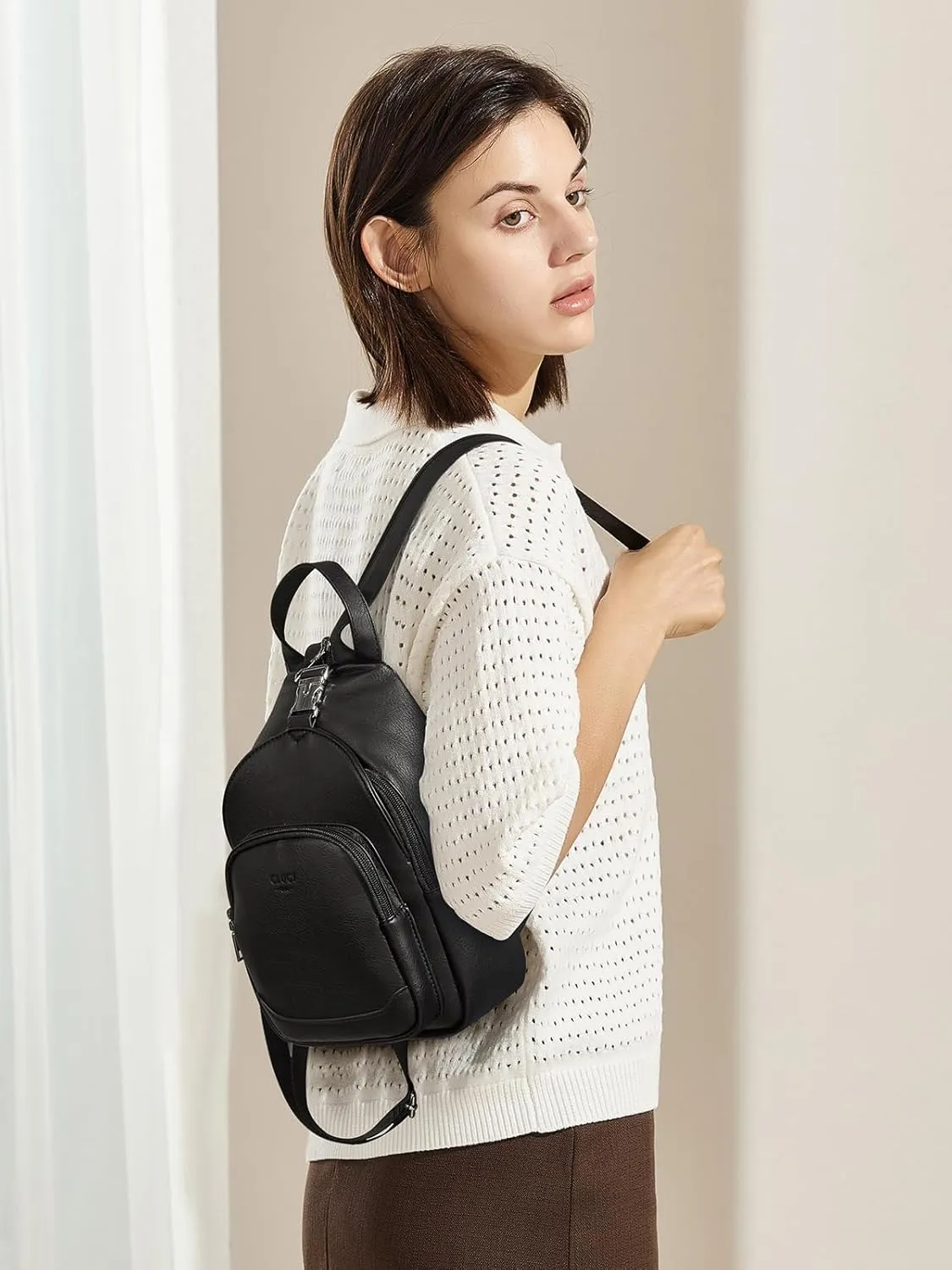 CLUCI Leather Sling Backpack for Women - Small Convertible Crossbody Bag for Travel