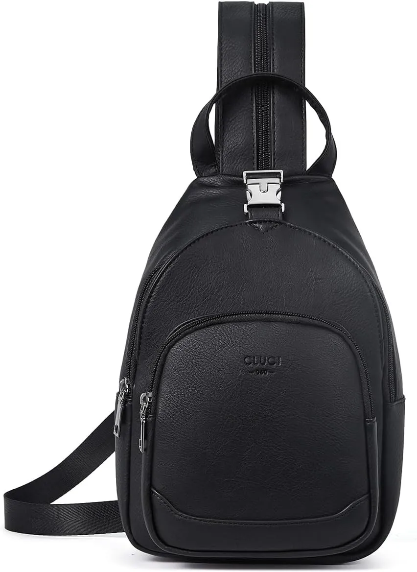 CLUCI Leather Sling Backpack for Women - Small Convertible Crossbody Bag for Travel