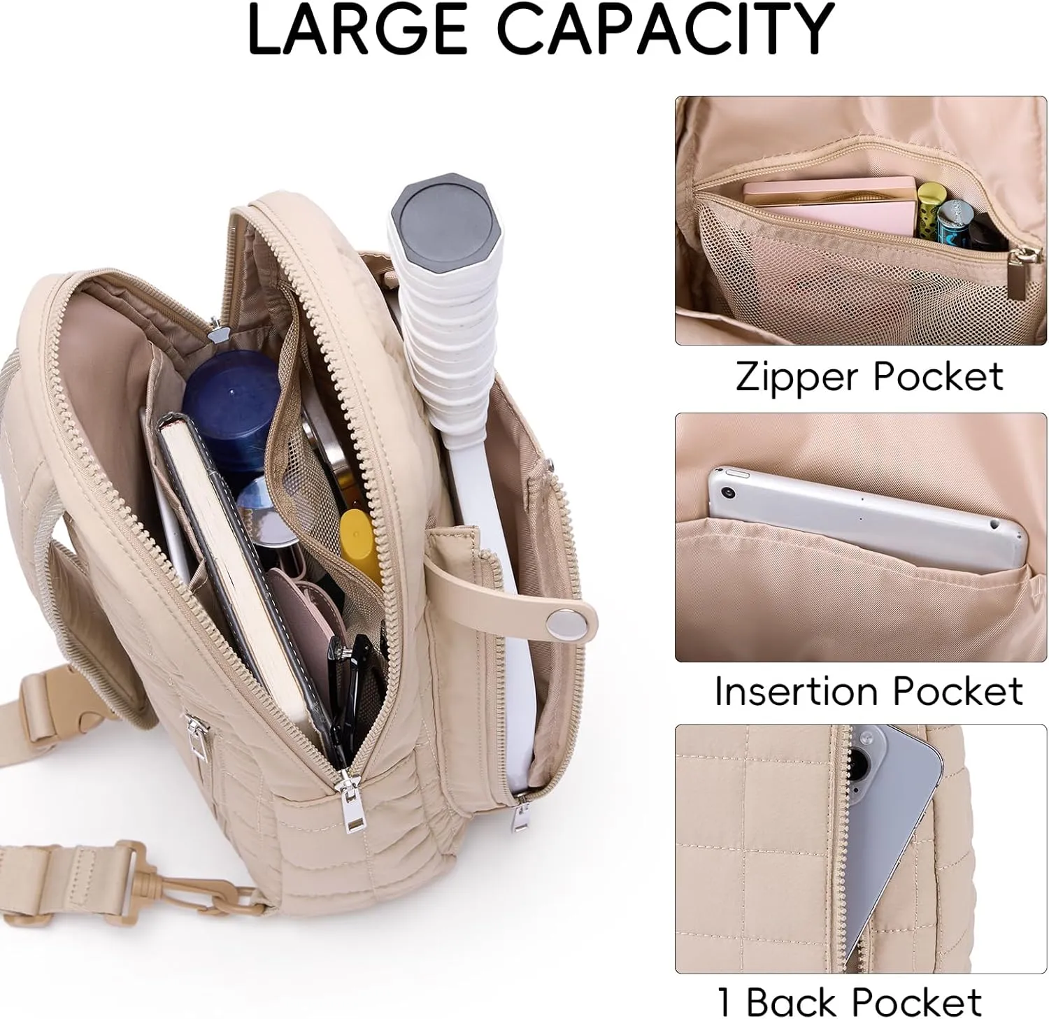 CLUCI Pickleball Bag for Women, Quilted Crossbody Bags for Women Men, Puffer Travel Sling Bag