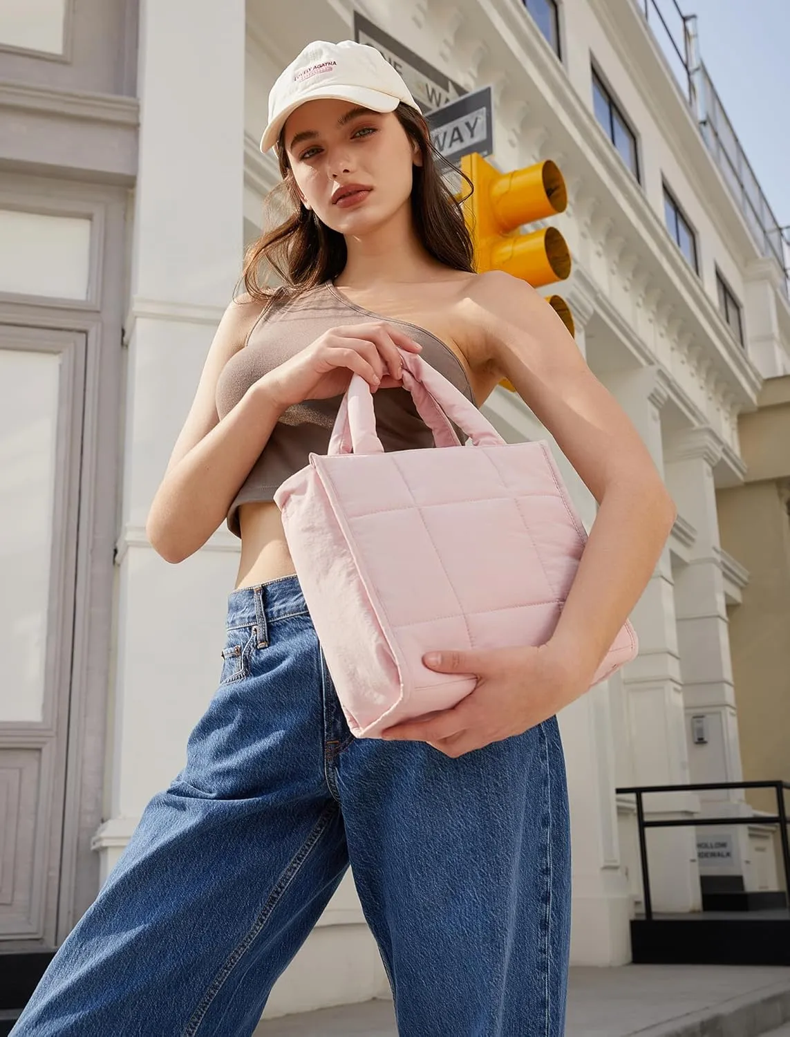 CLUCI Puffer Tote Bag for Women, Quilted Puffy Handbag, Lightweight Travel Crossbody Bag, Shoulder Purses for Shop Work Gym