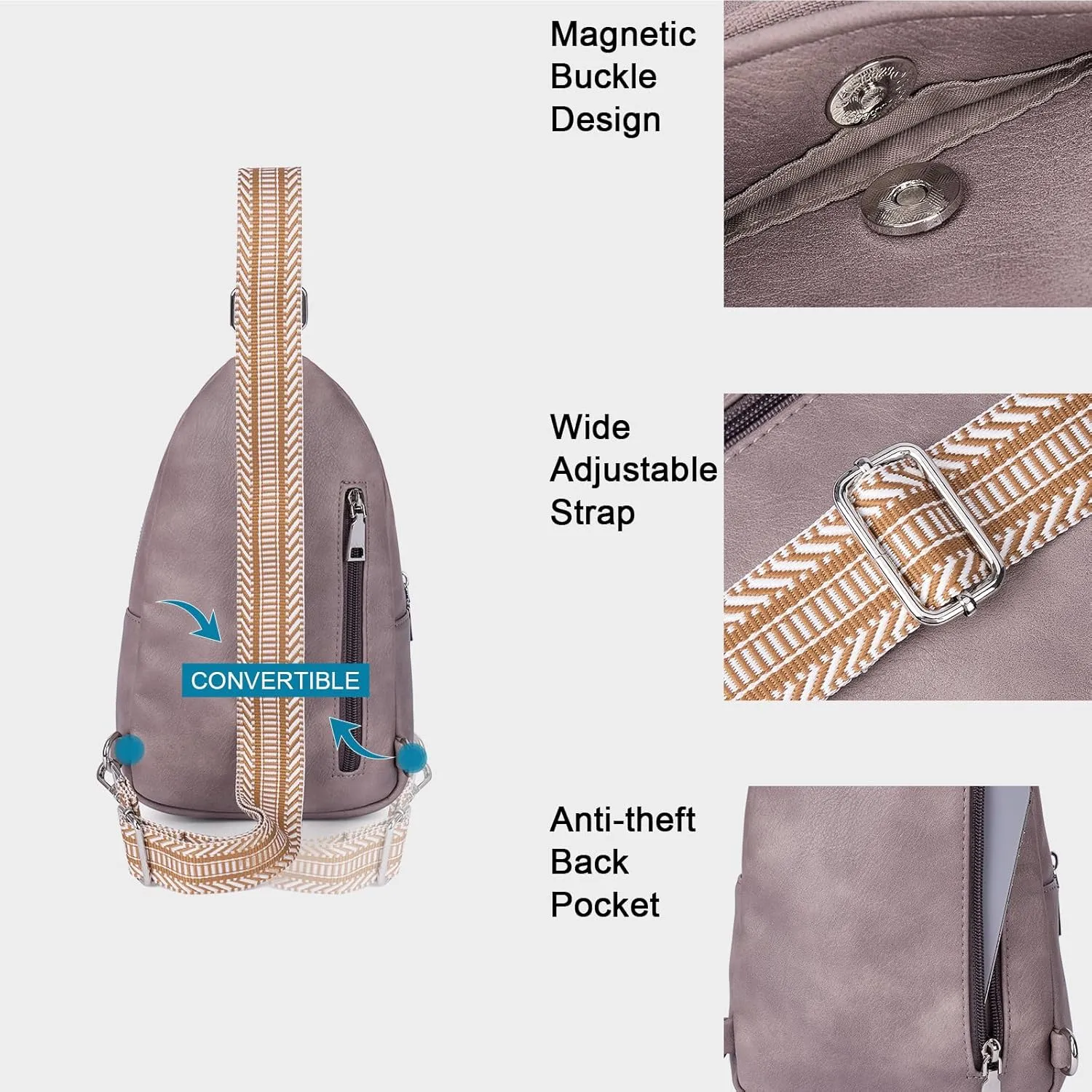 CLUCI Small Sling Bag for Women, Vegan Leather Fanny Pack Crossbody Bags for Women, Chest Bag With Guitar Strap