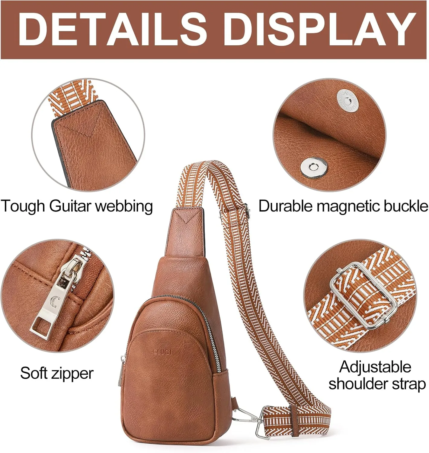CLUCI Small Sling Bag for Women,Vegan Leather Crossbody Bags for Women,Fanny Packs with Guitar Strap