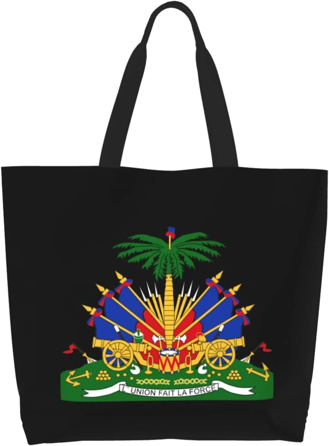 Coat of Arms of Haiti logo Canvas Tote Bags for Women, Ladies Shoulder Handbags Large Purse Lightweight Foldable Reusable Shopping Bag with Pockets for Work, Travel, 15.7x19.7in