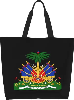 Coat of Arms of Haiti logo Canvas Tote Bags for Women, Ladies Shoulder Handbags Large Purse Lightweight Foldable Reusable Shopping Bag with Pockets for Work, Travel, 15.7x19.7in