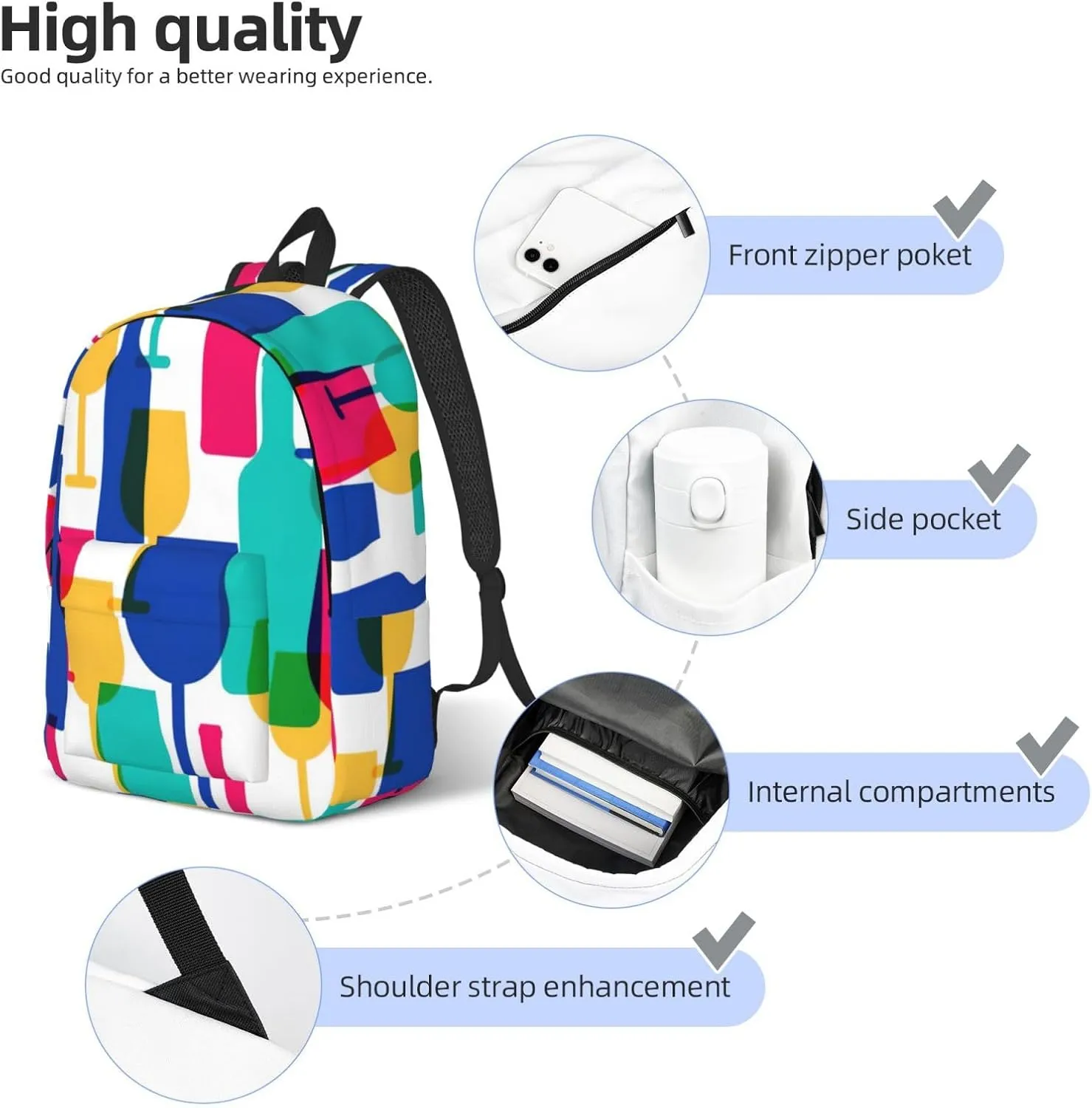 Cocktail Glasses And Wine Bottles Canvas Casual Lightweight Duffel Bag, Fashion Duffel Bag, Casual Daypack, Unisex Travel Backpack