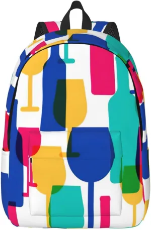 Cocktail Glasses And Wine Bottles Canvas Casual Lightweight Duffel Bag, Fashion Duffel Bag, Casual Daypack, Unisex Travel Backpack