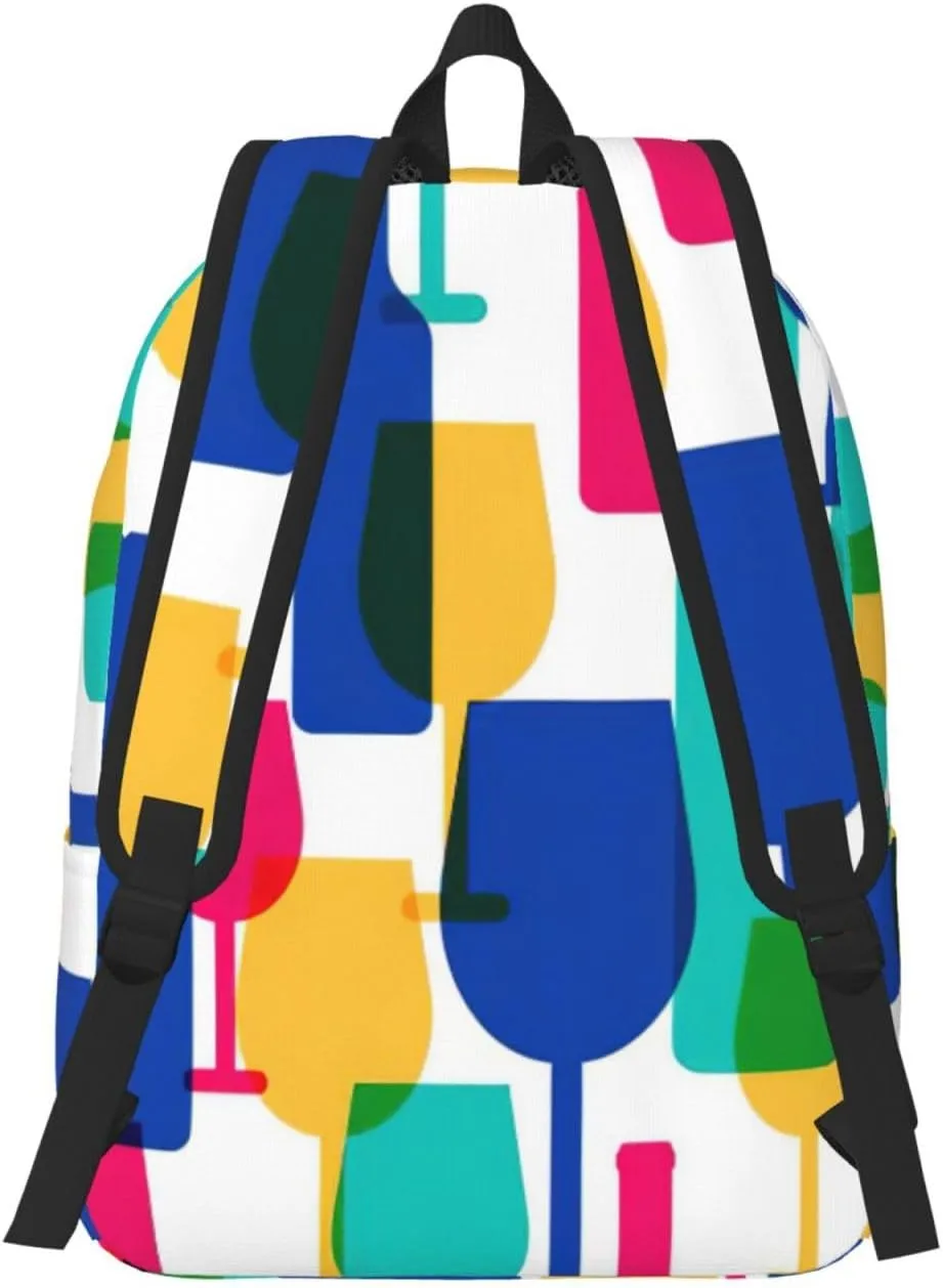 Cocktail Glasses And Wine Bottles Canvas Casual Lightweight Duffel Bag, Fashion Duffel Bag, Casual Daypack, Unisex Travel Backpack