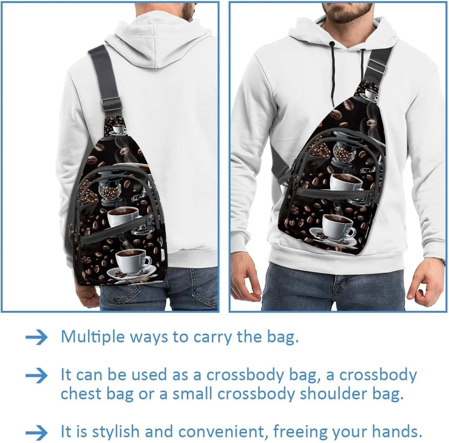 Coffee Beans Sling Bag for Women Travel Shoulder Bag Chest Bag