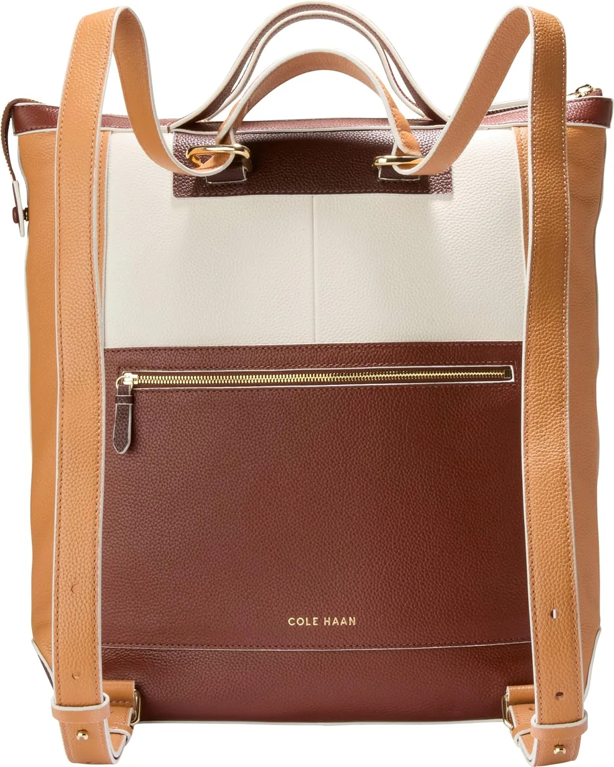 Cole Haan Grand Ambition Convertible Luxe Backpack, Dark Cuoio/Ivory/Biscuit/Mahogany