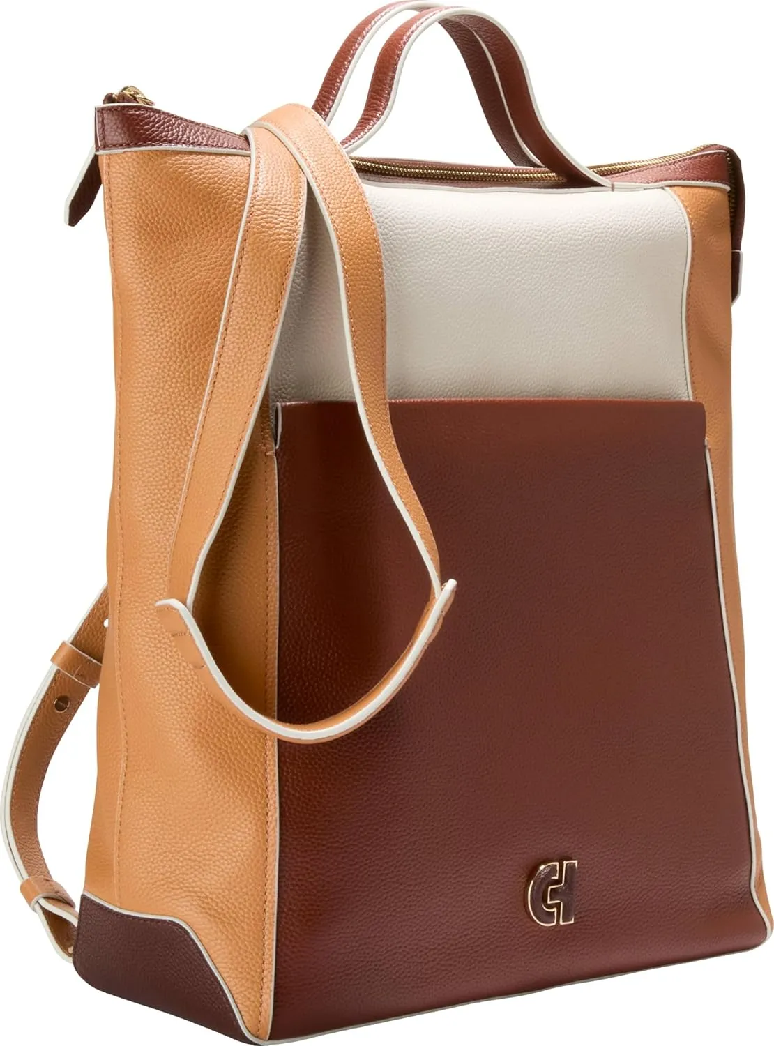Cole Haan Grand Ambition Convertible Luxe Backpack, Dark Cuoio/Ivory/Biscuit/Mahogany