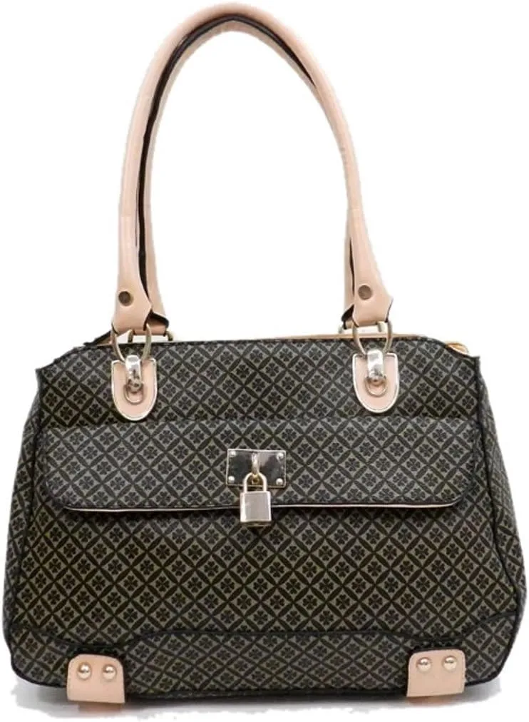 color block Black beige lock signature Satchel wallet Bag set handbag Designer