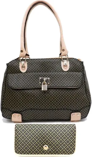 color block Black beige lock signature Satchel wallet Bag set handbag Designer