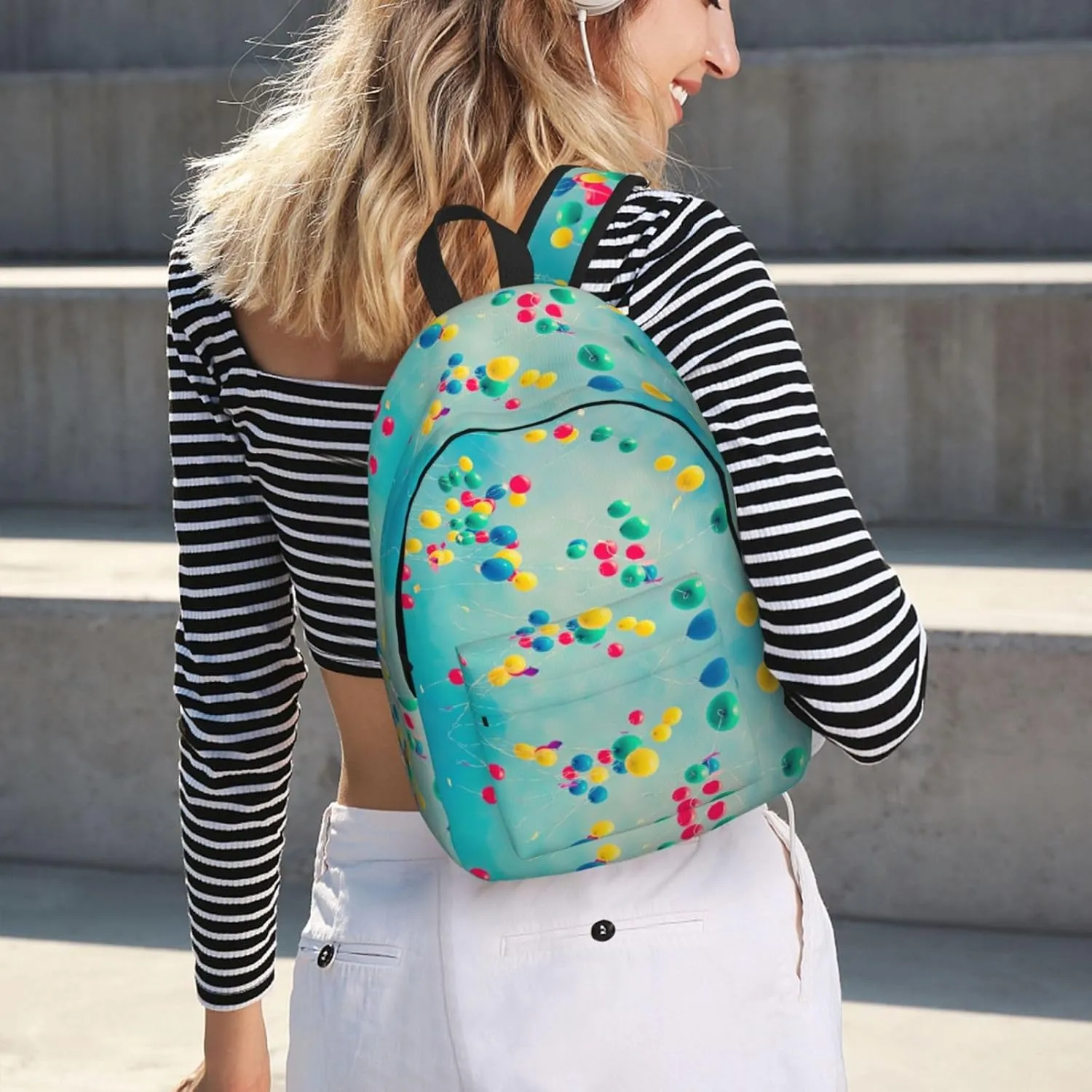 Colorful Balloons Blue Sky Canvas Casual Lightweight Duffel Bag, Fashion Duffel Bag, Casual Daypack, Unisex Travel Backpack