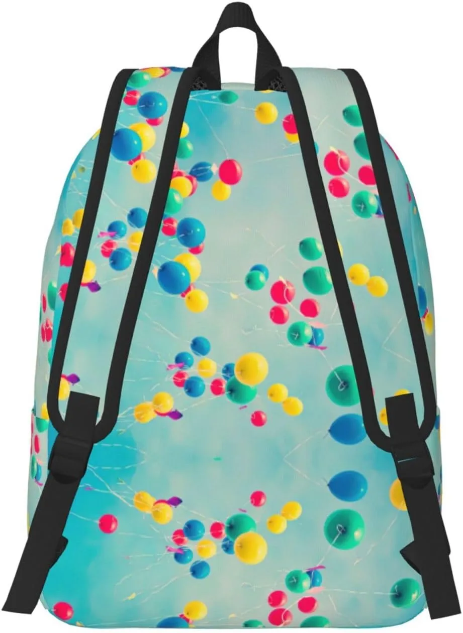 Colorful Balloons Blue Sky Canvas Casual Lightweight Duffel Bag, Fashion Duffel Bag, Casual Daypack, Unisex Travel Backpack