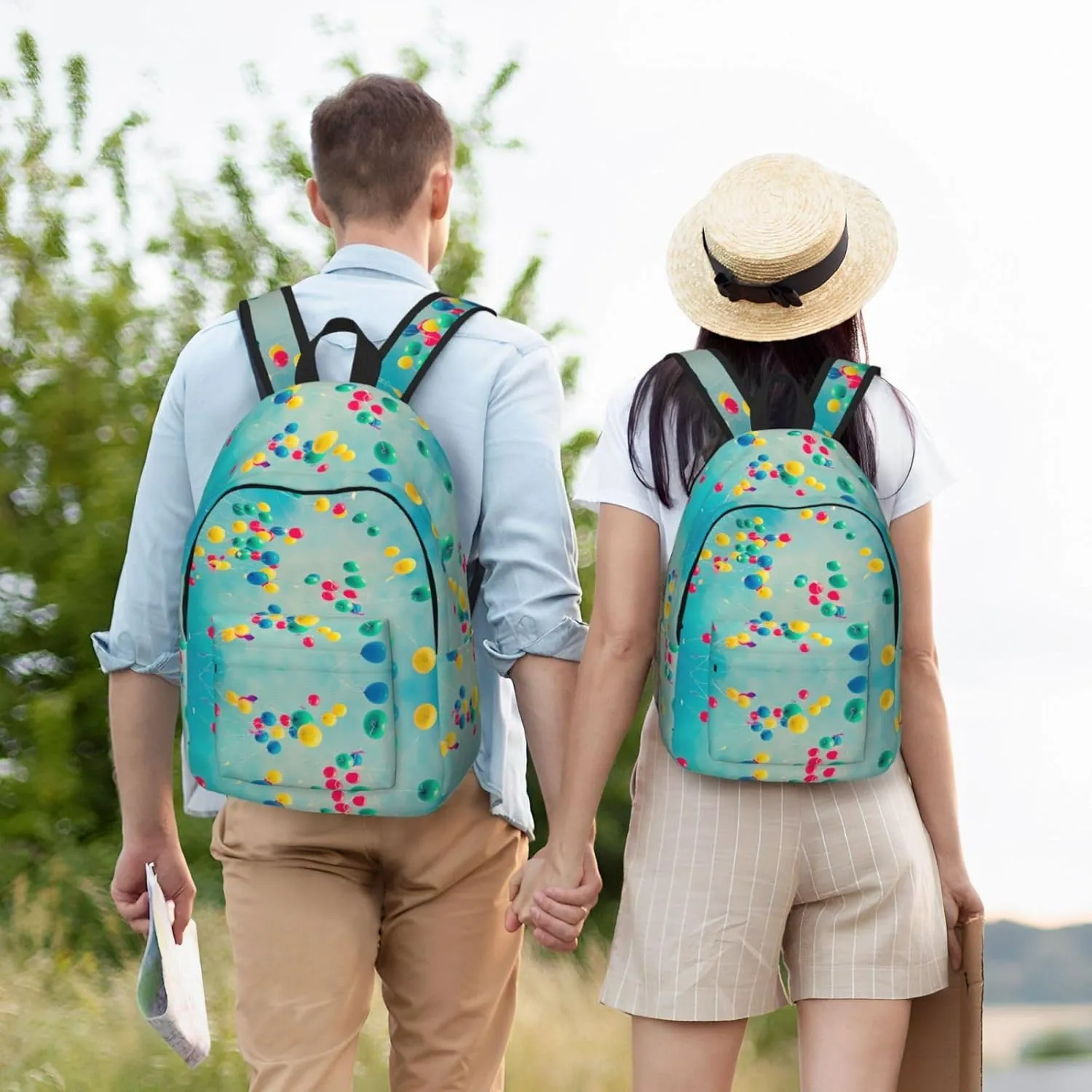 Colorful Balloons Blue Sky Canvas Casual Lightweight Duffel Bag, Fashion Duffel Bag, Casual Daypack, Unisex Travel Backpack