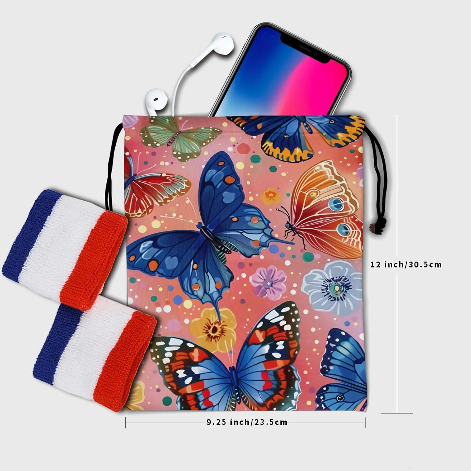 Colorful Butterfly Gymnastics Grip Bag Grip Bags for Gymnasts Summer Blossom Floral Drawstring Grip Bags