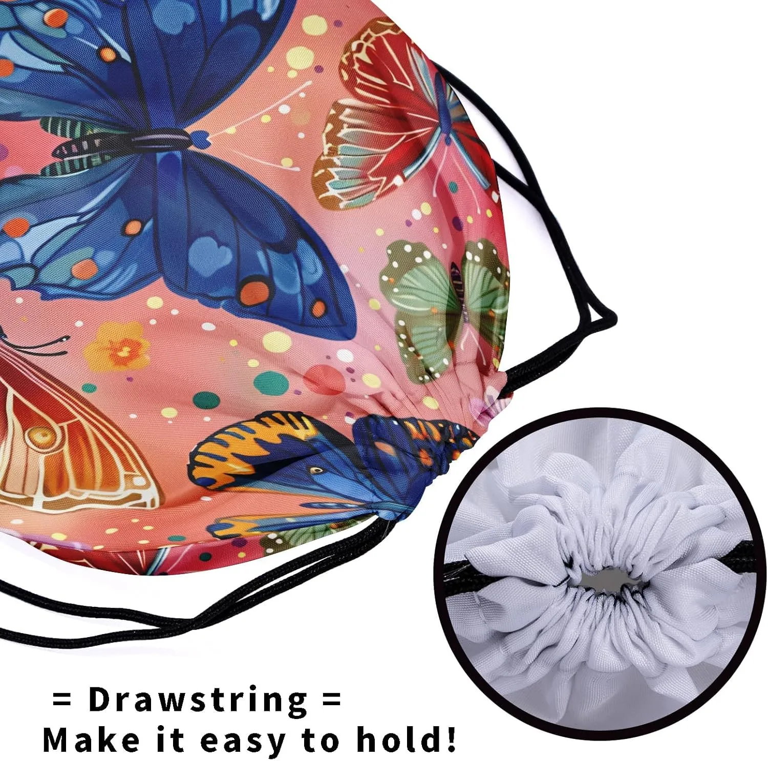 Colorful Butterfly Gymnastics Grip Bag Grip Bags for Gymnasts Summer Blossom Floral Drawstring Grip Bags