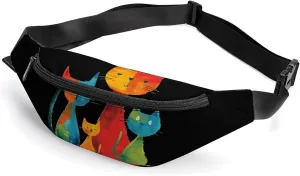 Colorful Cat Crossbody Fanny Pack Waist Packs Adjustable Shoulder Bags Sling Bag for Hiking Running Cycling