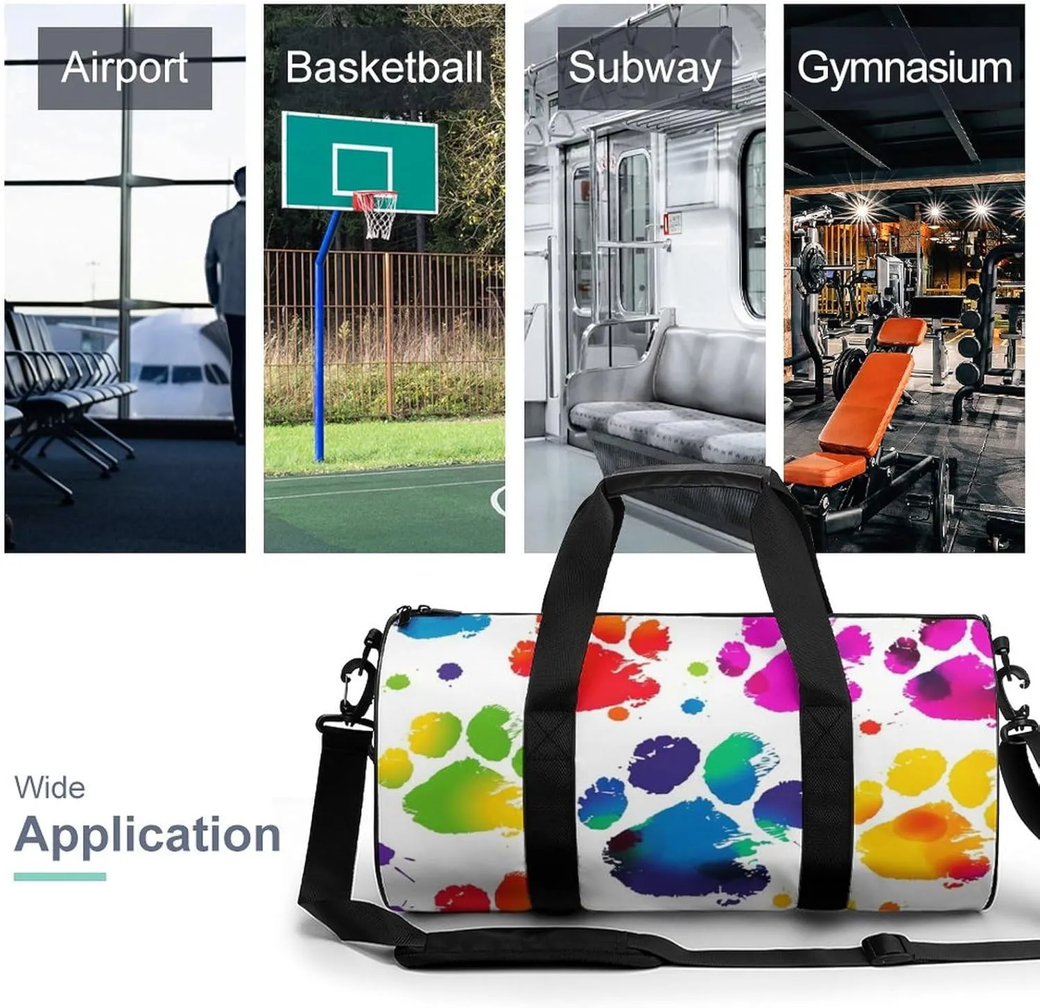 Colorful Dog Paw Print Gym Bag Small Travel Duffle Bag with Compartment Carry On Weekender Bag for Women Men