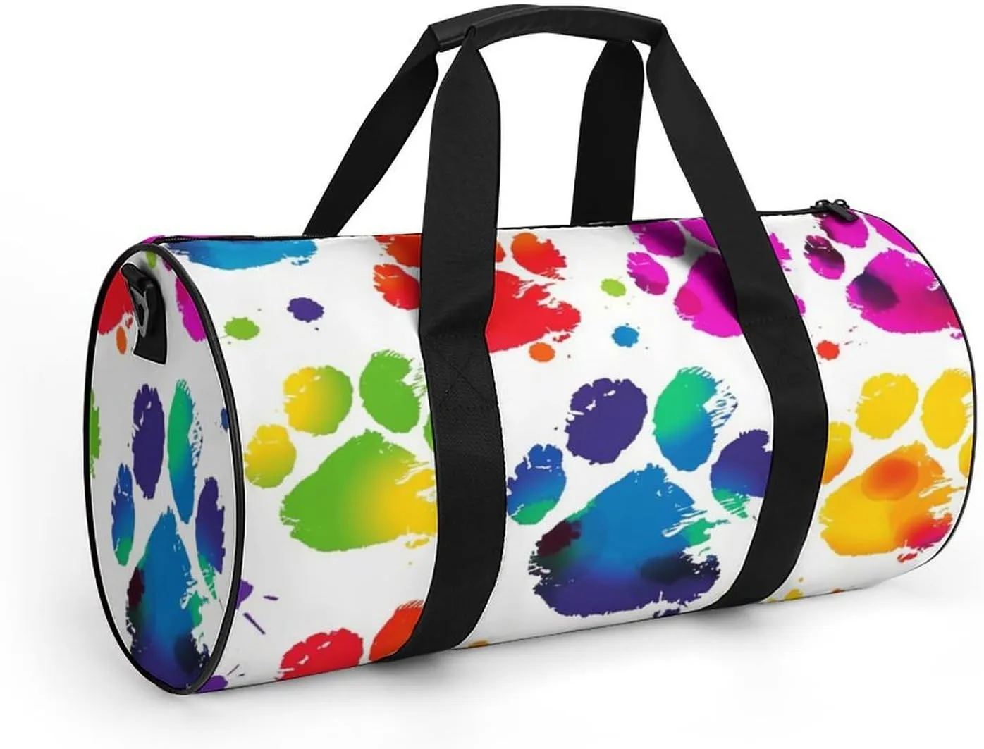 Colorful Dog Paw Print Gym Bag Small Travel Duffle Bag with Compartment Carry On Weekender Bag for Women Men