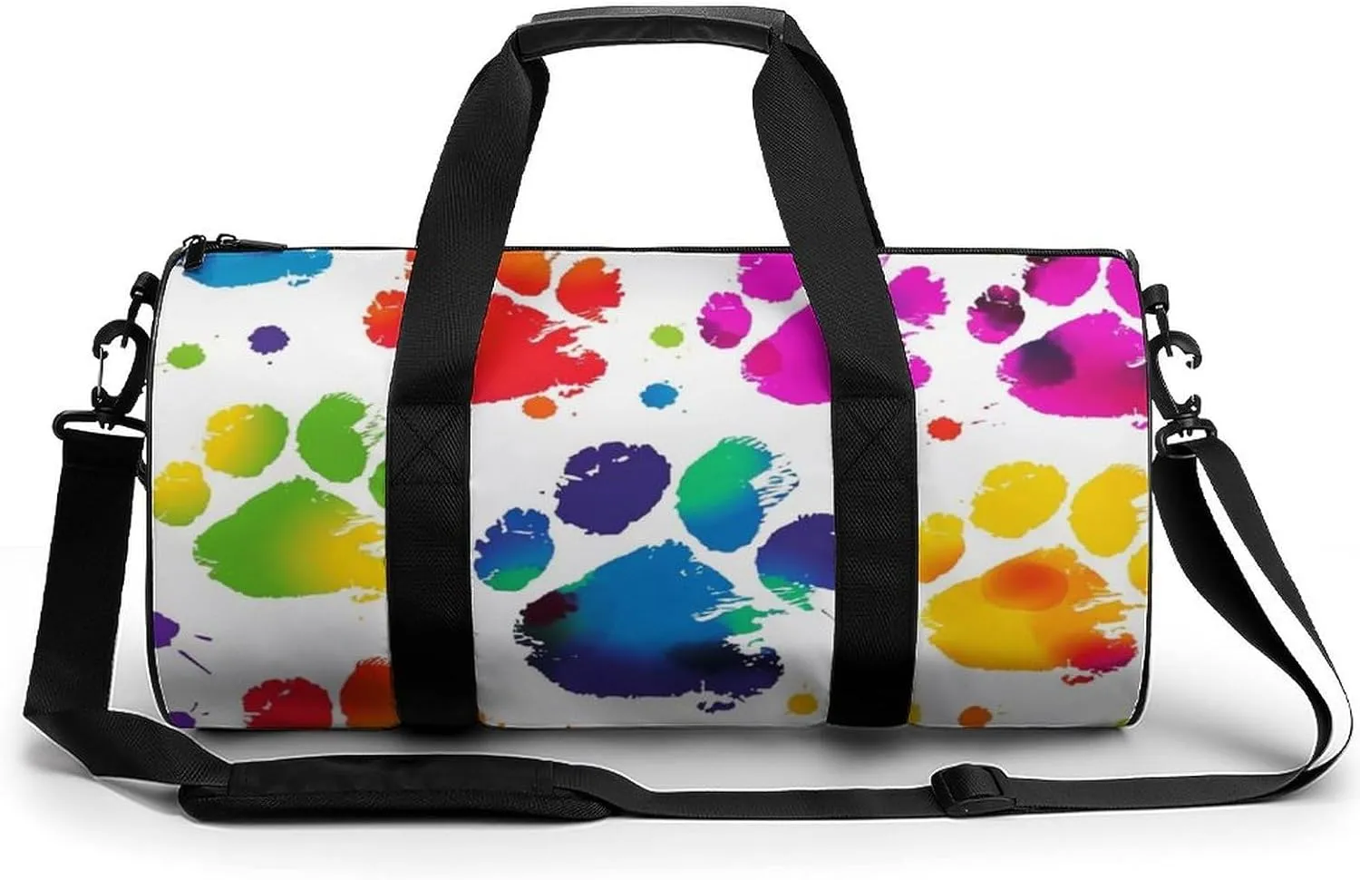 Colorful Dog Paw Print Gym Bag Small Travel Duffle Bag with Compartment Carry On Weekender Bag for Women Men