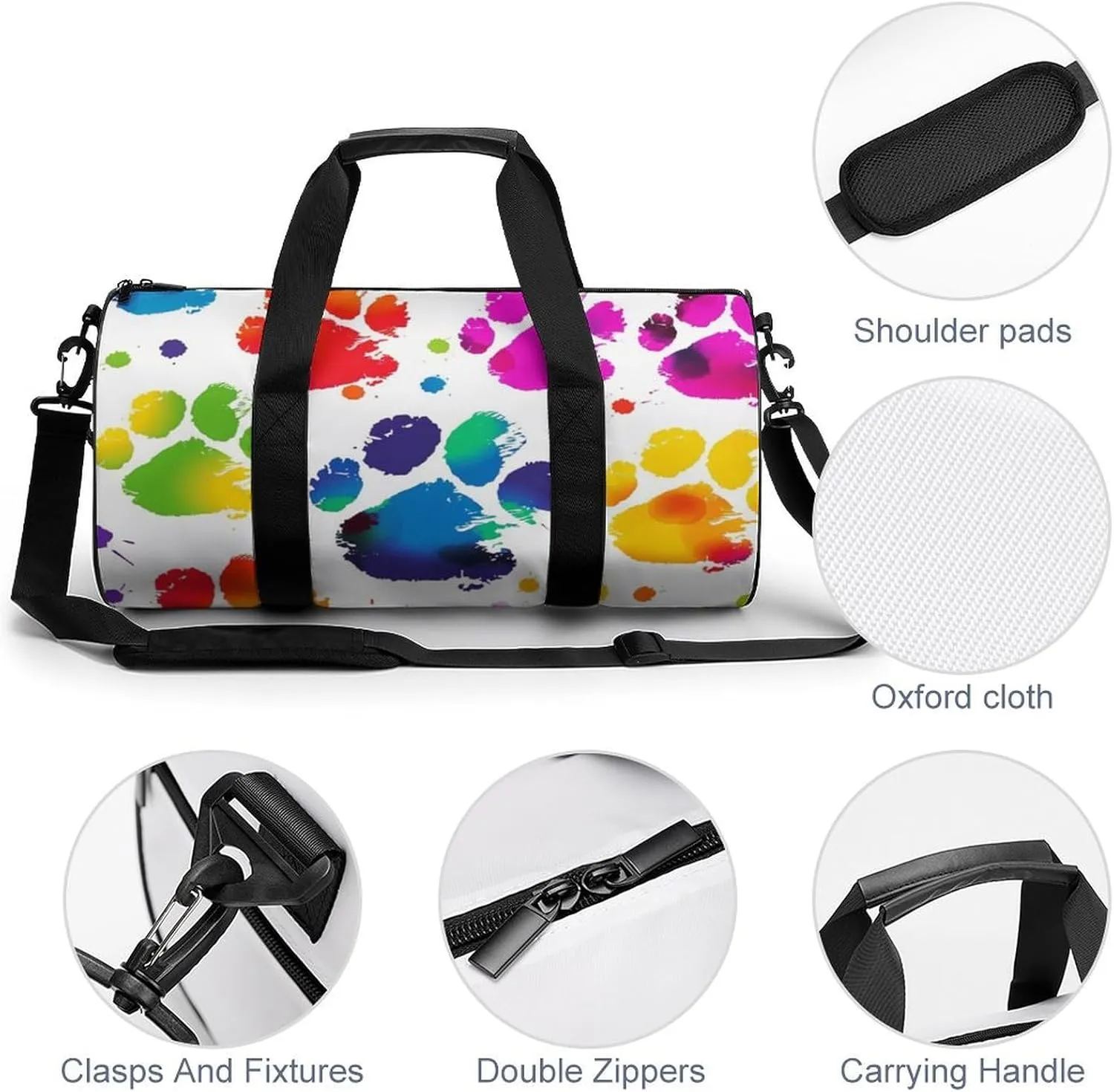 Colorful Dog Paw Print Gym Bag Small Travel Duffle Bag with Compartment Carry On Weekender Bag for Women Men