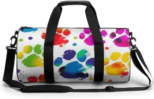 Colorful Dog Paw Print Gym Bag Small Travel Duffle Bag with Compartment Carry On Weekender Bag for Women Men
