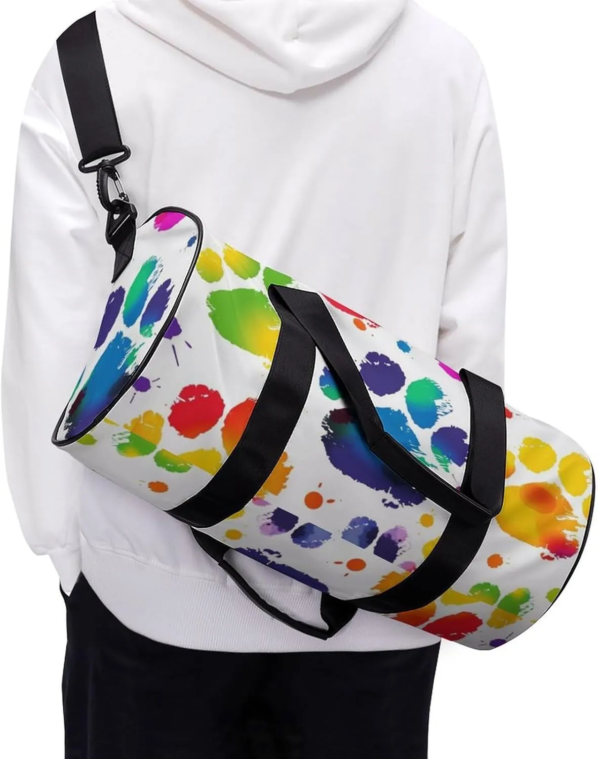 Colorful Dog Paw Print Gym Bag Small Travel Duffle Bag with Compartment Carry On Weekender Bag for Women Men