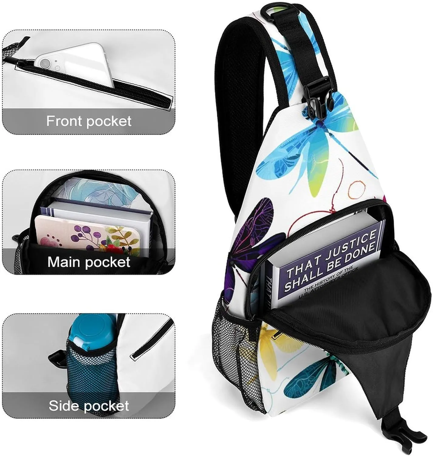 Colorful Dragonfly Sling Bag Crossbody Bags Cross Body Bag Fanny Packs Chest Bags Sling Purses for Travel