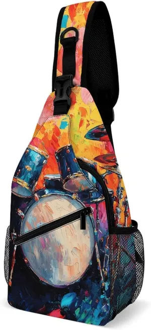 Colorful Drum Musical Instruments Chest Bag for Men Backpack Crossbody Sling Bags Travel Daypack for Outdoors Hiking