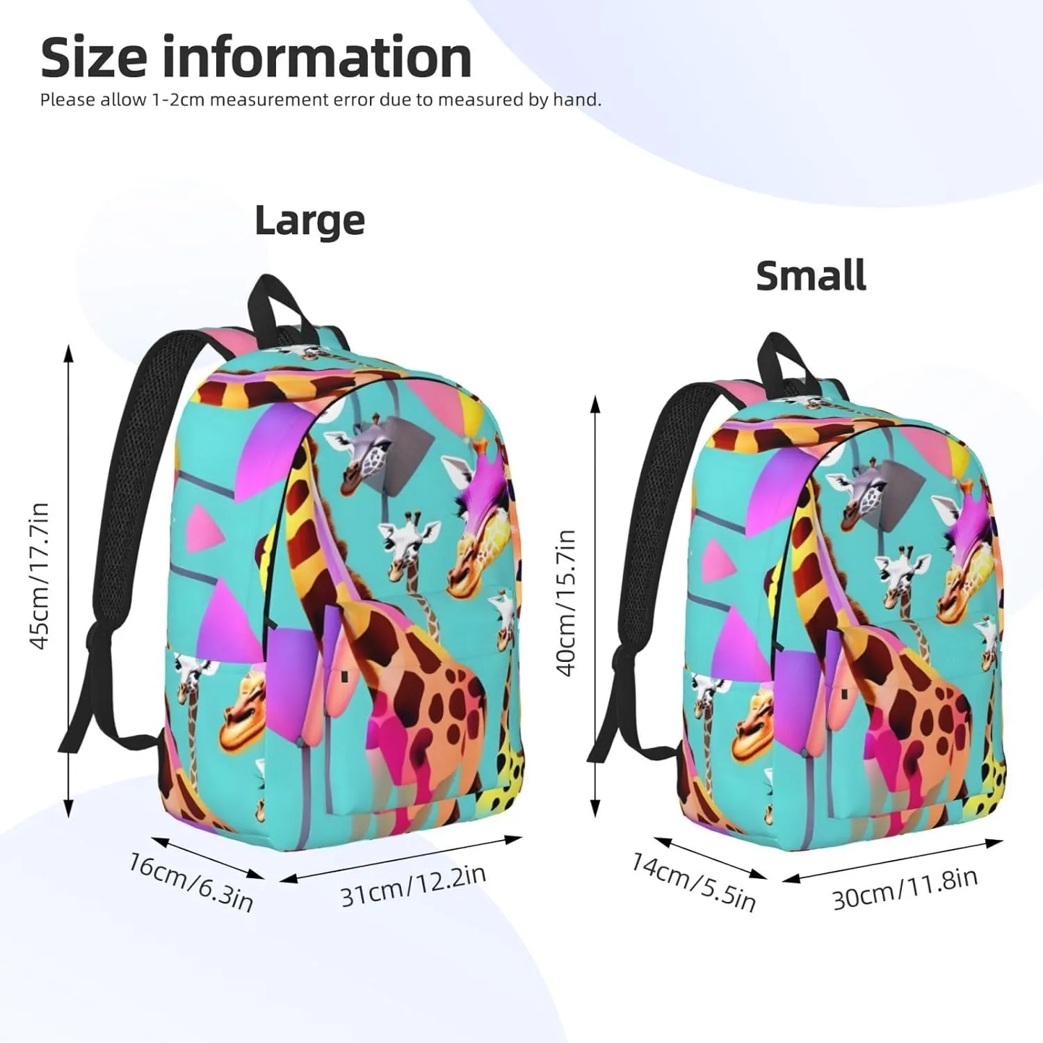 Colorful Giraffe Fans Lovers Print Canvas Laptop Backpack Outdoor Casual Travel Bag Daypack Book Bag For Men Women