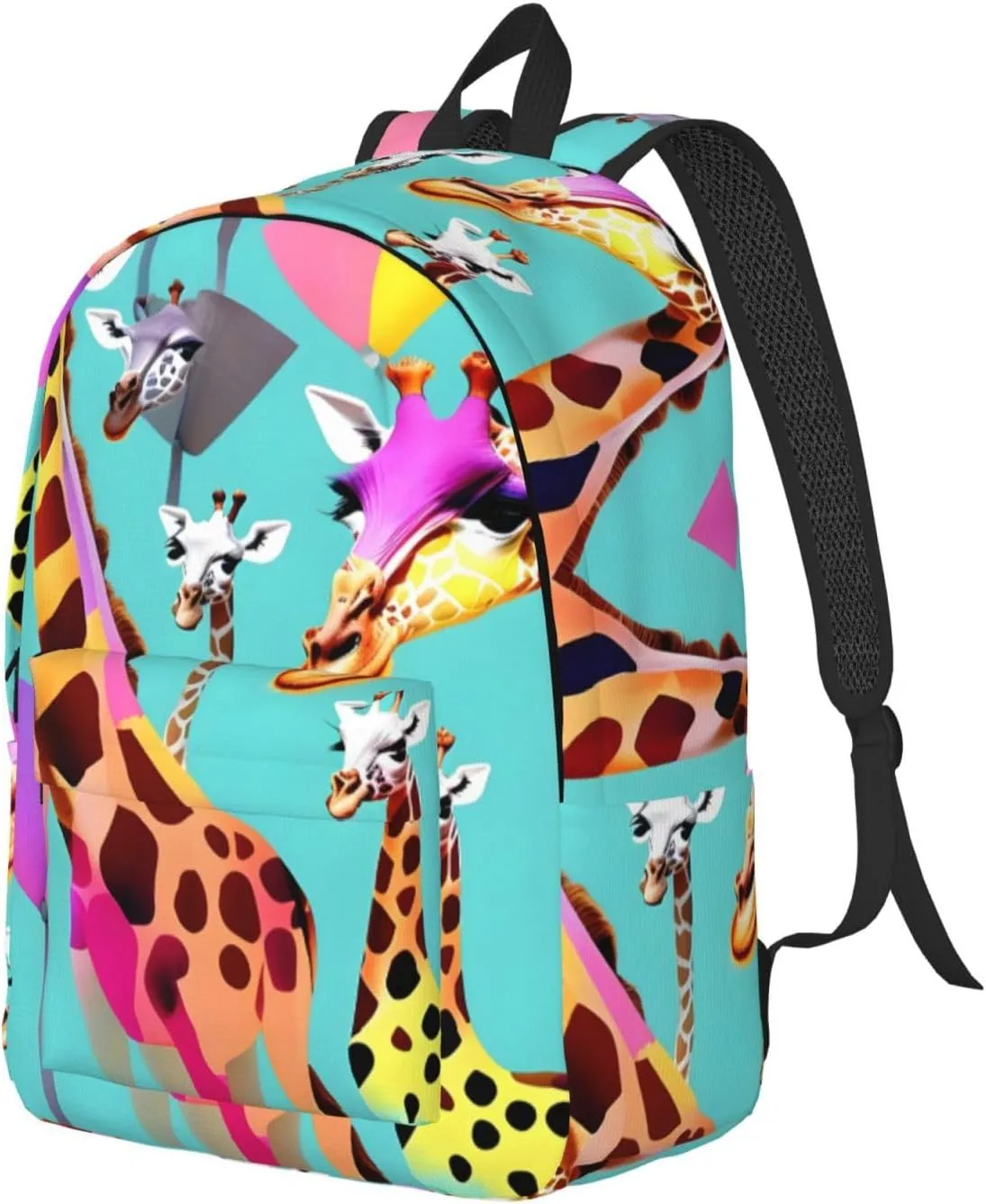 Colorful Giraffe Fans Lovers Print Canvas Laptop Backpack Outdoor Casual Travel Bag Daypack Book Bag For Men Women