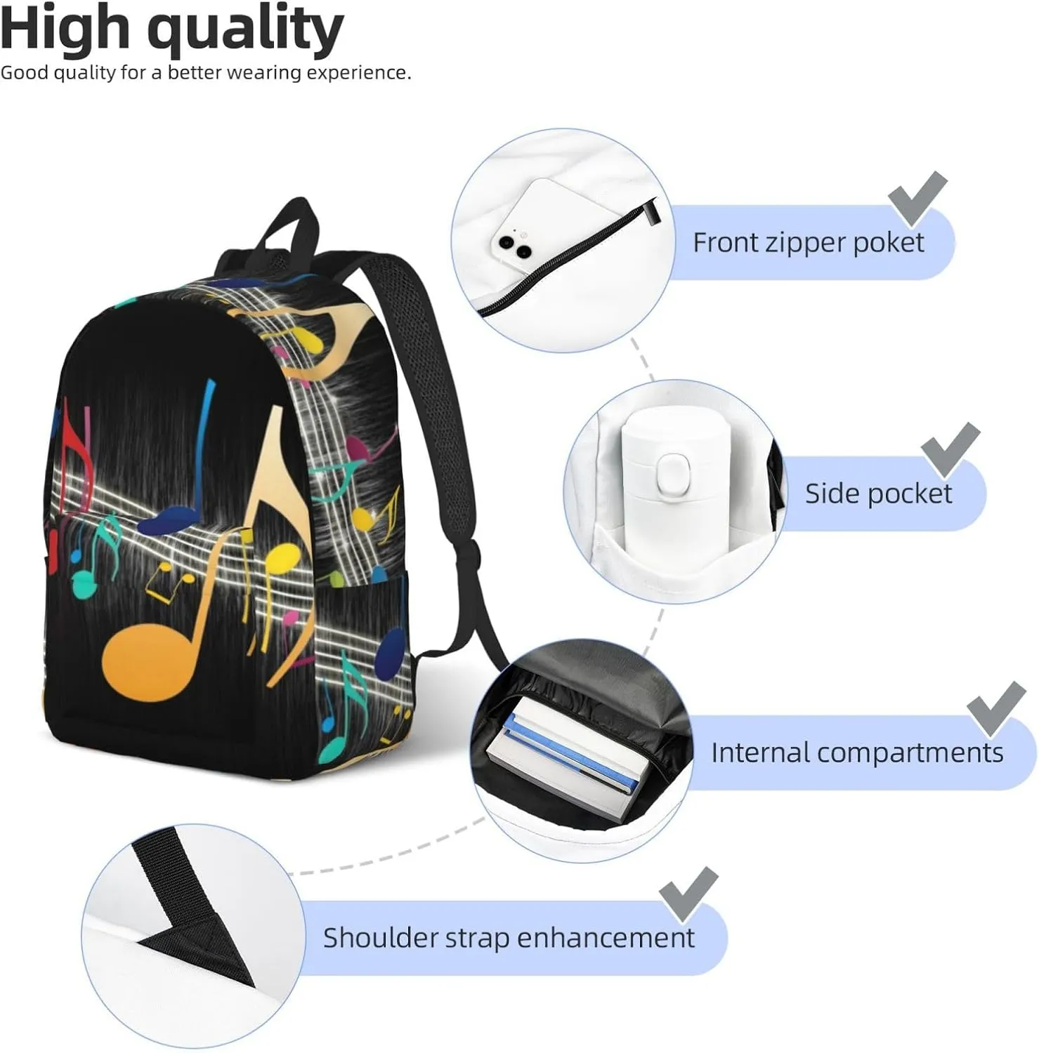 Colorful Musical Note Canvas Casual Lightweight Duffel Bag, Fashion Duffel Bag, Unisex Travel Backpack