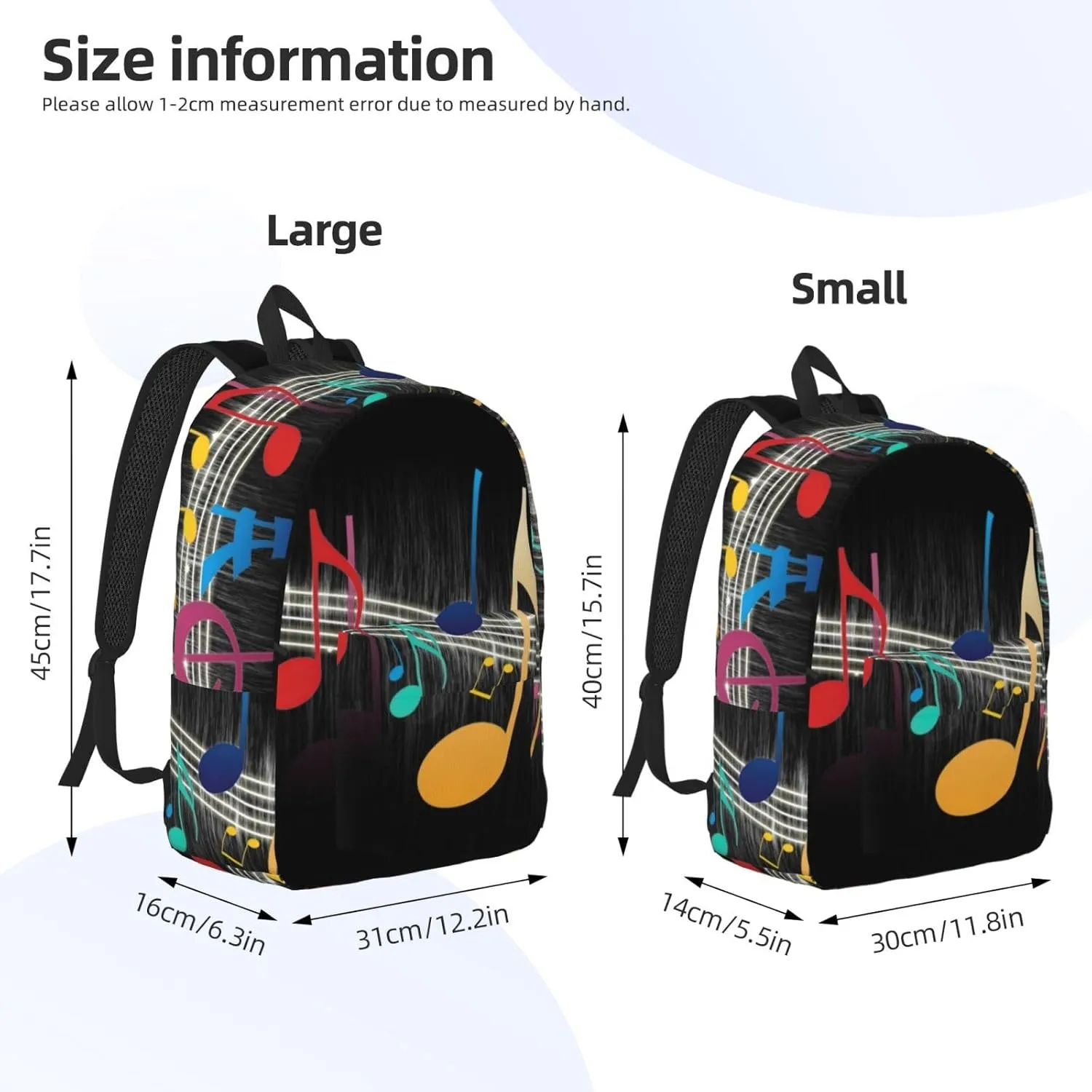 Colorful Musical Note Canvas Casual Lightweight Duffel Bag, Fashion Duffel Bag, Unisex Travel Backpack