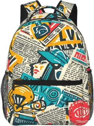 Colorful Newspaper Adult Backpacks 15 Inch Laptop Backpack Travel Bag for Men Women Gifts