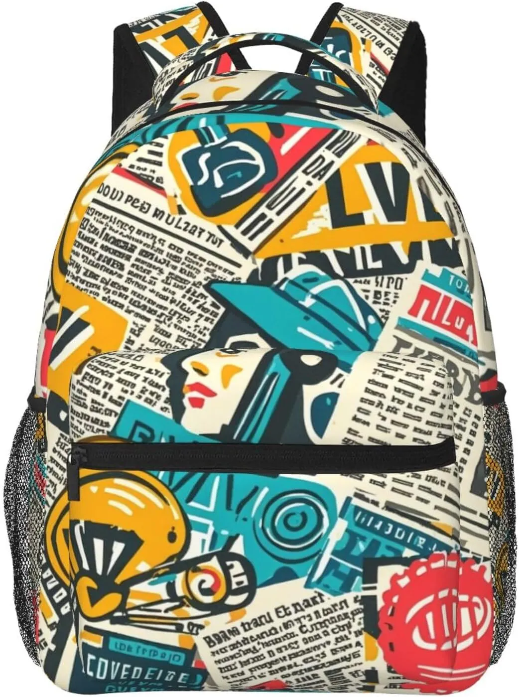 Colorful Newspaper Adult Backpacks 15 Inch Laptop Backpack Travel Bag for Men Women Gifts