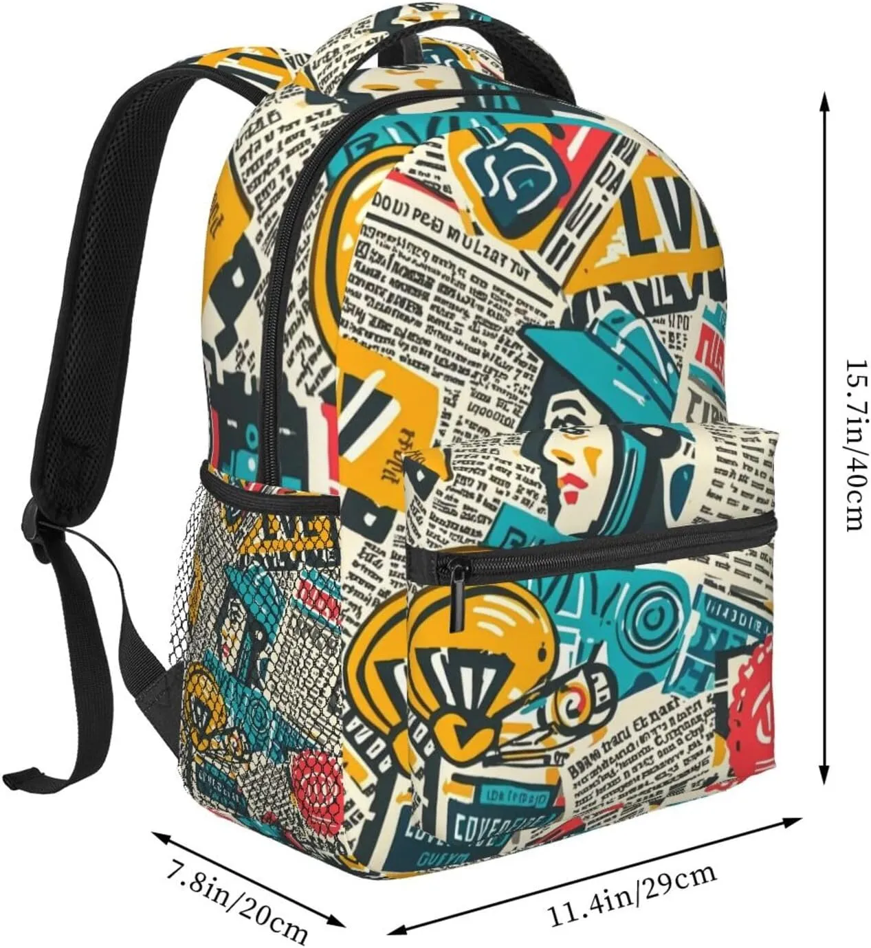 Colorful Newspaper Adult Backpacks 15 Inch Laptop Backpack Travel Bag for Men Women Gifts