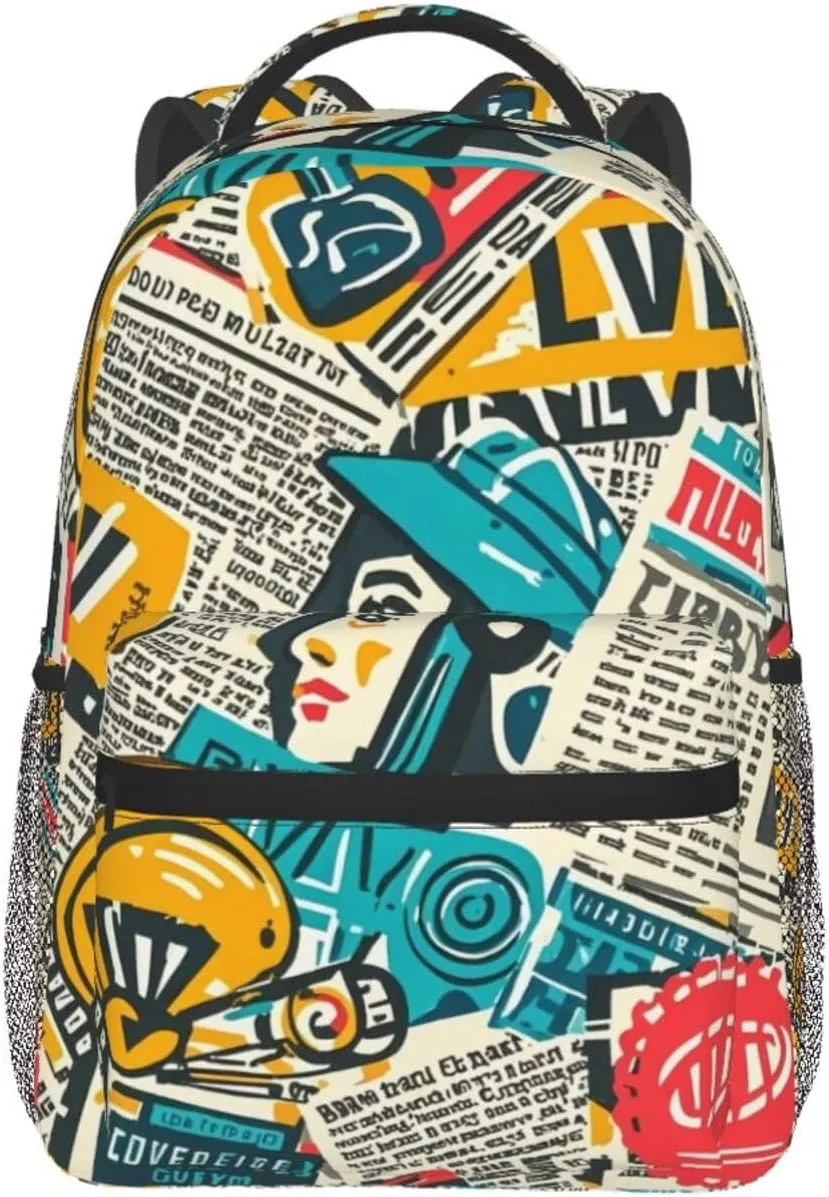 Colorful Newspaper Adult Backpacks 15 Inch Laptop Backpack Travel Bag for Men Women Gifts