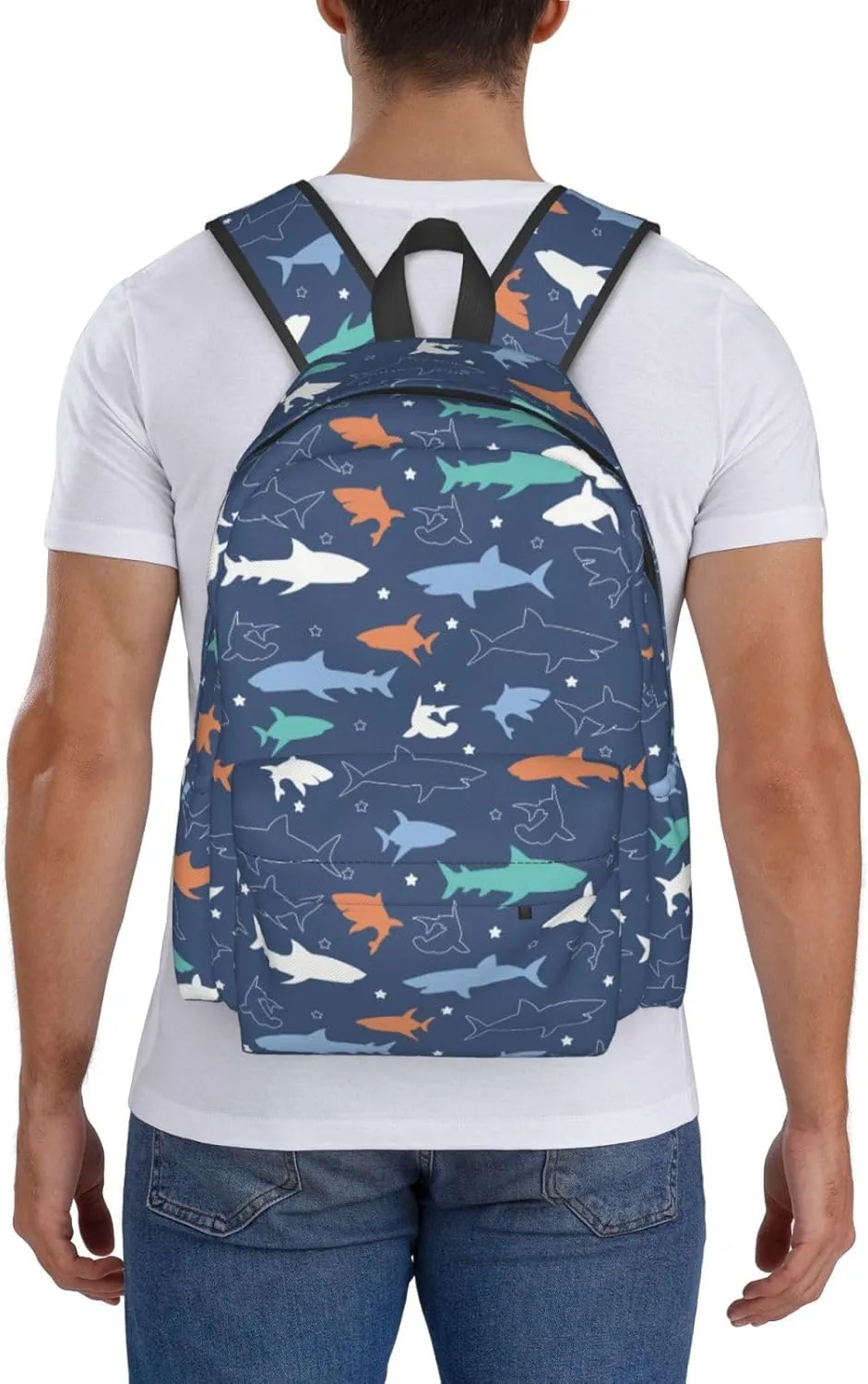 Colorful shark Backpacks 15 Inch Laptop Backpack Multipurpose Double Shoulder Bag for Men Women Gifts