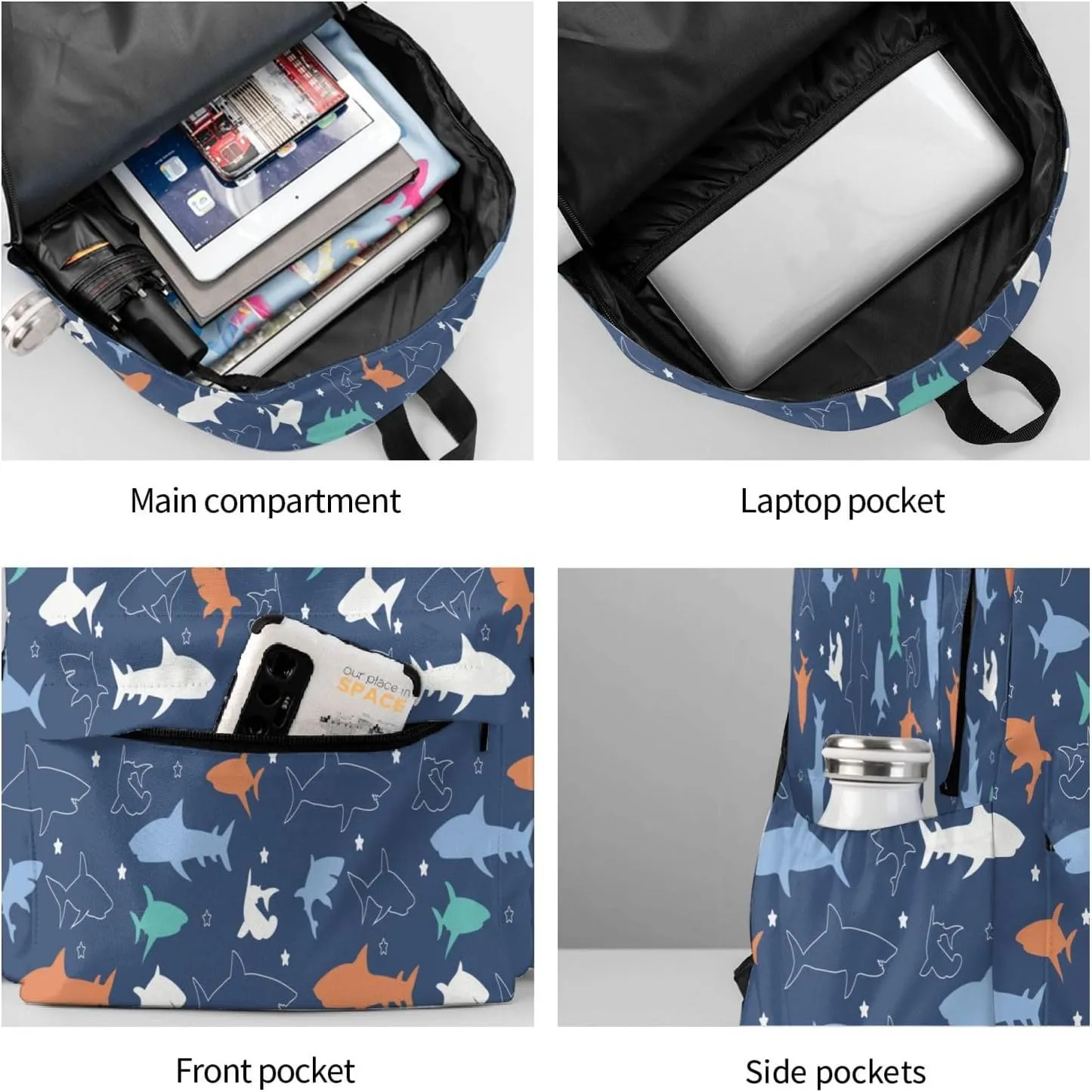 Colorful shark Backpacks 15 Inch Laptop Backpack Multipurpose Double Shoulder Bag for Men Women Gifts