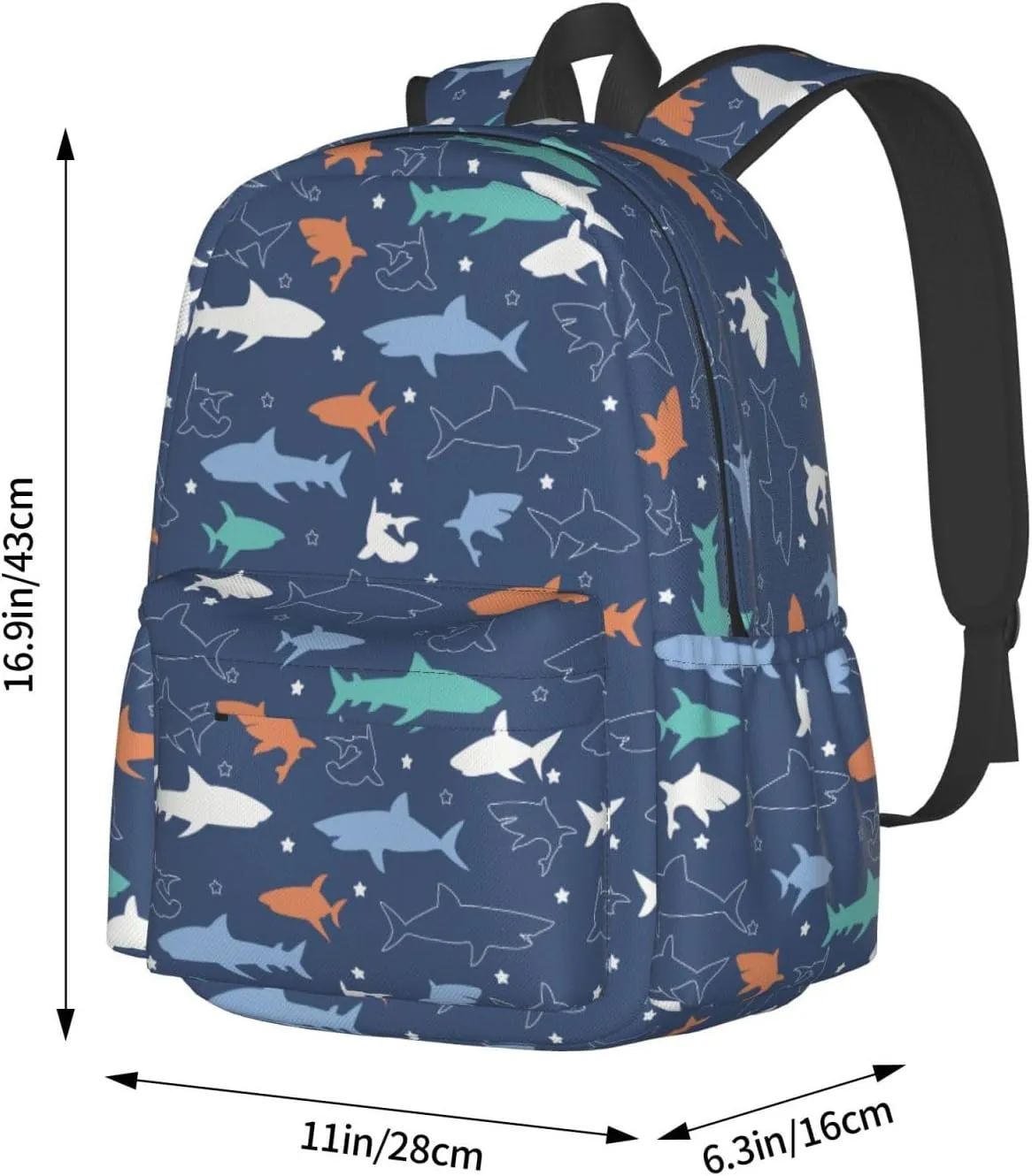 Colorful shark Backpacks 15 Inch Laptop Backpack Multipurpose Double Shoulder Bag for Men Women Gifts