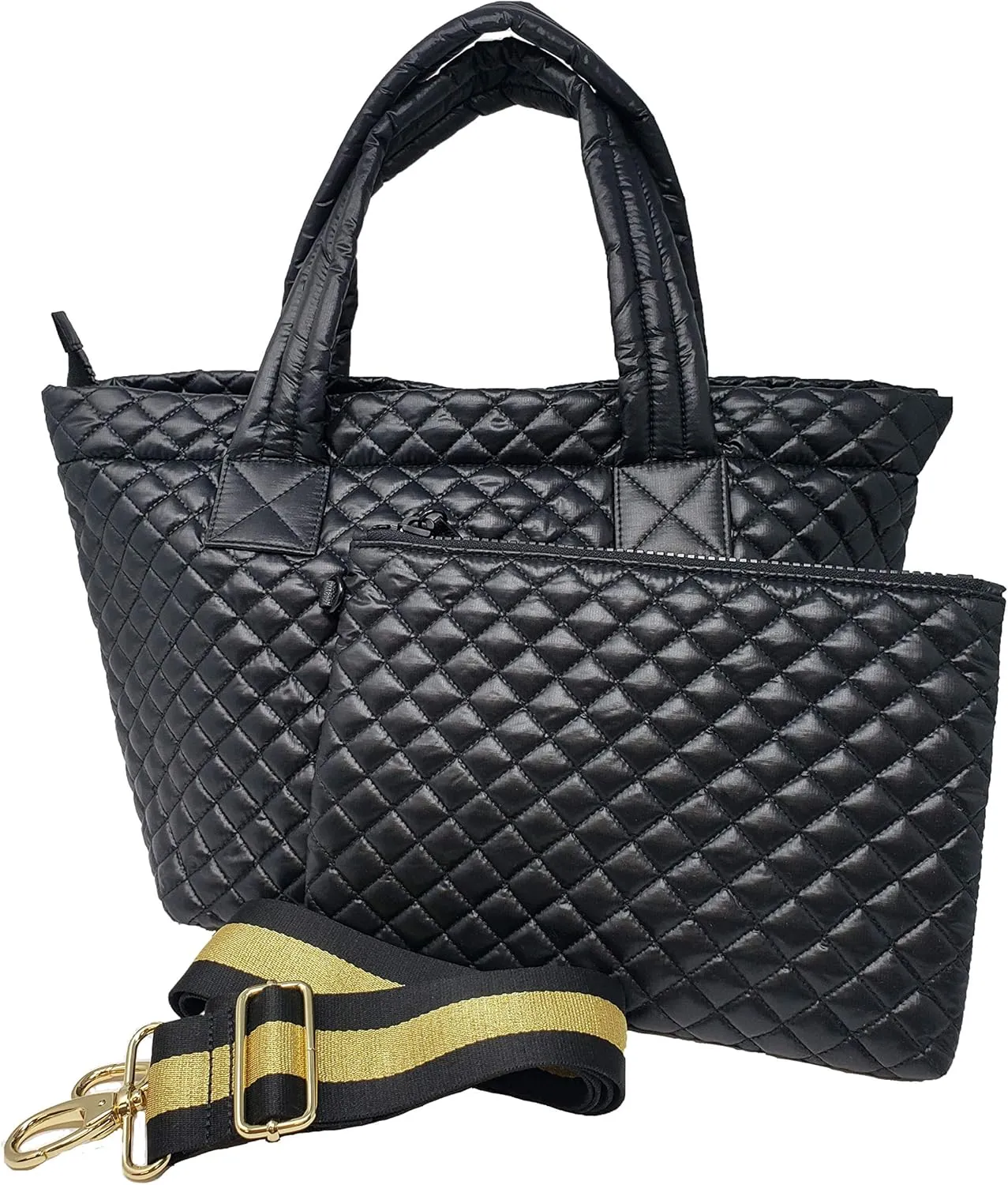 Comfortable Light weight Medium size Quilted Tote bag with Pouch and Strap water repellent Black