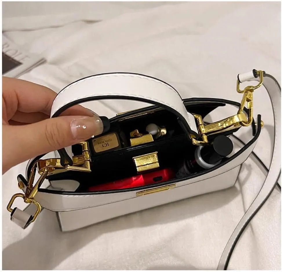 Commuter Crossbody Purse Solid Color Underarm Bag Designer Top Handle Handbag, Leather Satchel with Gold Hardware