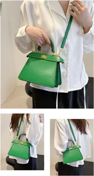 Commuter Crossbody Purse Solid Color Underarm Bag Designer Top Handle Handbag, Leather Satchel with Gold Hardware