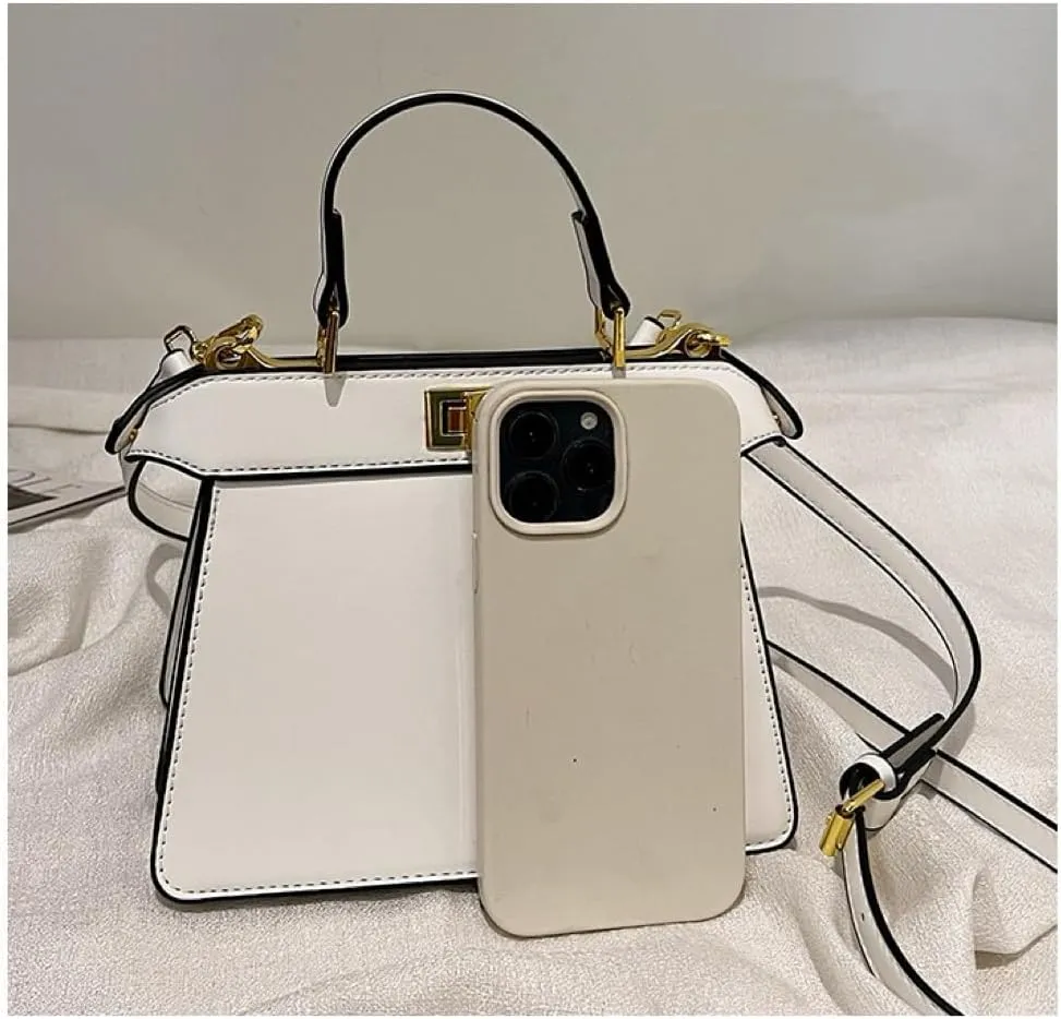 Commuter Crossbody Purse Solid Color Underarm Bag Designer Top Handle Handbag, Leather Satchel with Gold Hardware