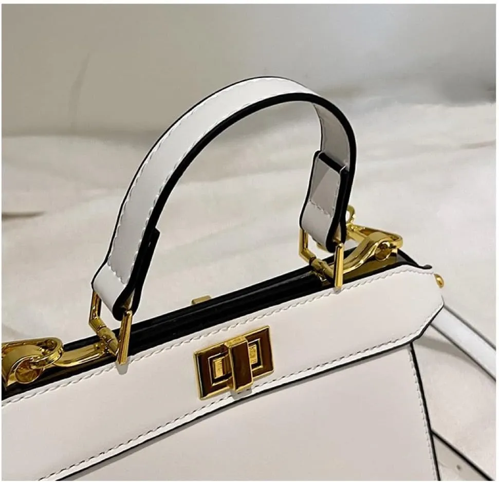 Commuter Crossbody Purse Solid Color Underarm Bag Designer Top Handle Handbag, Leather Satchel with Gold Hardware