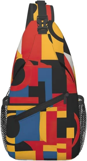 Composition In Red Yellow Blue And Black Print Cross Chest Bag Diagonally,Sling Bag,Shoulder Bag For Travel, Hiking, Work
